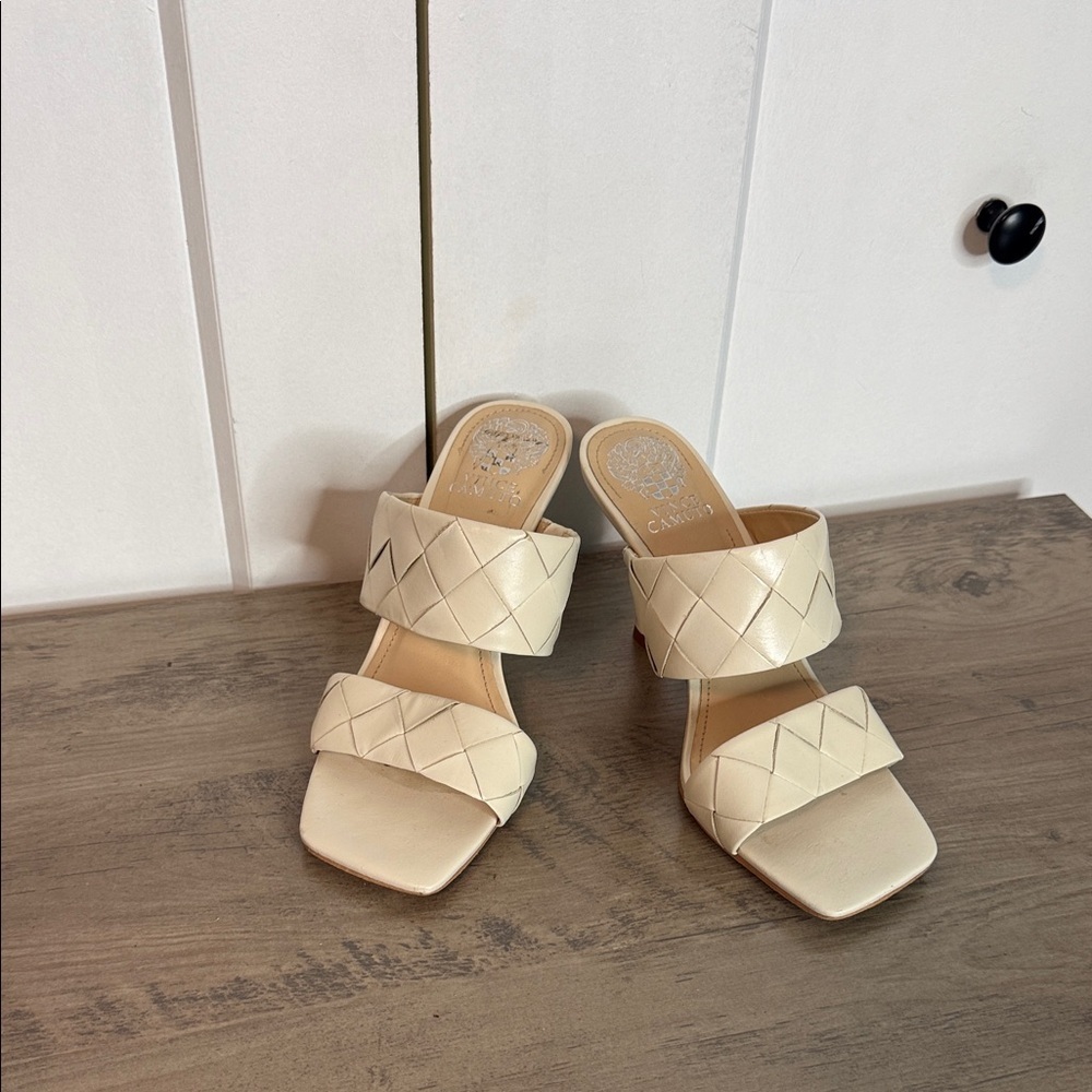 Vince Camuto - 7.5 - Bone Cream Woven Quilted Leather Mule Sandals - worn once